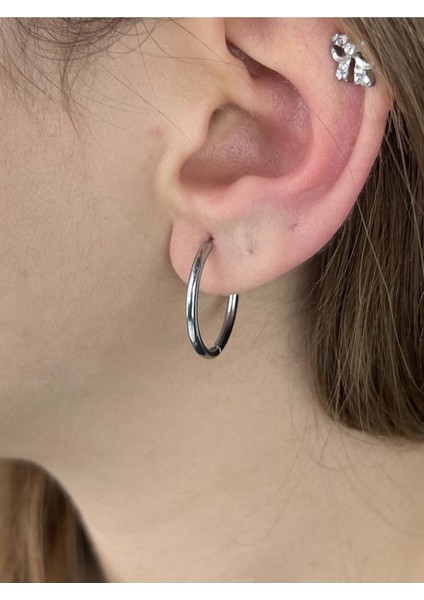 Halka Model, Paslanmaz Çelik Küpe 424, Gümüş Renk