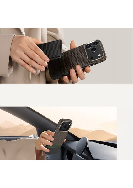 iPhone 17 Pro Max Uyumlu Kılıf M-Safe Şarjlı Karbon Fiber Benks Prestige Armorpro Kevlar Kapak Gold