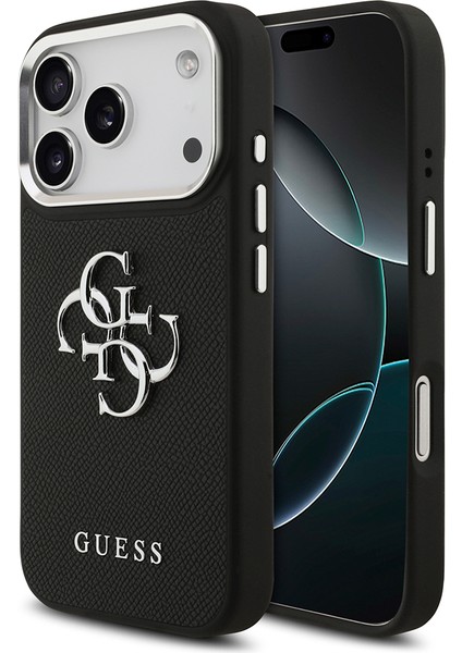 iPhone 17 Pro Uyumlu Kılıf Guess Orjinal Lisanslı Pu Deri 4g Büyük Metal Logo Dizaynlı Kapak Siyah