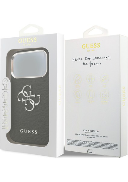 iPhone 17 Pro Uyumlu Kılıf Guess Orjinal Lisanslı Pu Deri 4g Büyük Metal Logo Dizaynlı Kapak Siyah