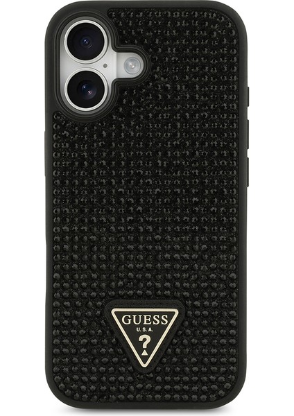 iPhone 17 Uyumlu Kılıf Guess Orjinal Lisanslı Taşlı Arka Yüzey Üçgen Logolu Kapak Siyah modelleri