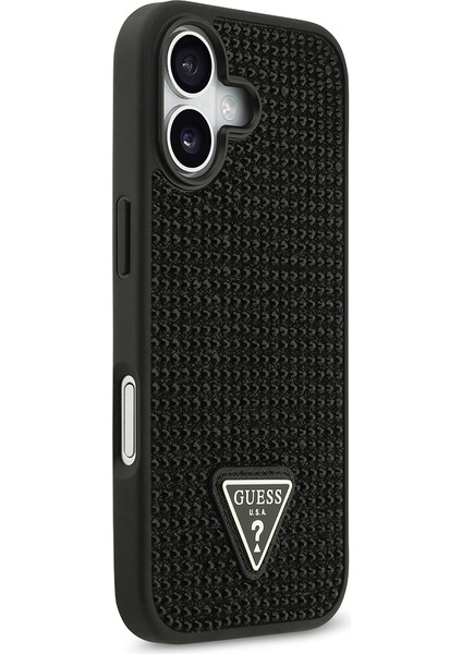 iPhone 17 Uyumlu Kılıf Guess Orjinal Lisanslı Taşlı Arka Yüzey Üçgen Logolu Kapak Siyah indirimleri
