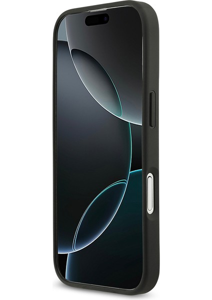 iPhone 17 Uyumlu Kılıf Guess Orjinal Lisanslı Taşlı Arka Yüzey Üçgen Logolu Kapak Siyah