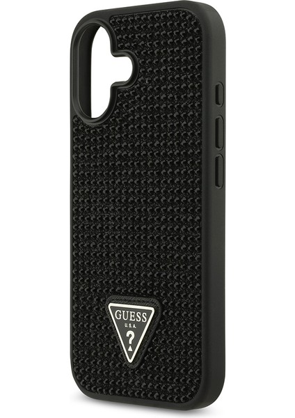 iPhone 17 Uyumlu Kılıf Guess Orjinal Lisanslı Taşlı Arka Yüzey Üçgen Logolu Kapak Siyah