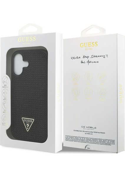 iPhone 17 Uyumlu Kılıf Guess Orjinal Lisanslı Taşlı Arka Yüzey Üçgen Logolu Kapak Siyah
