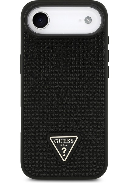 iPhone 17 Air Uyumlu Kılıf Guess Orjinal Lisanslı Taşlı Arka Yüzey Üçgen Logolu Kapak Siyah modelleri
