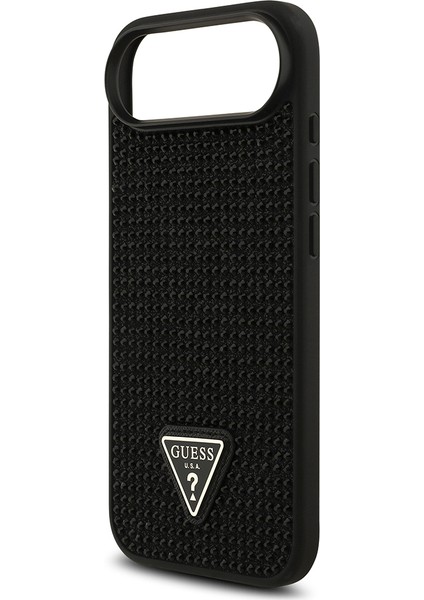 iPhone 17 Air Uyumlu Kılıf Guess Orjinal Lisanslı Taşlı Arka Yüzey Üçgen Logolu Kapak Siyah