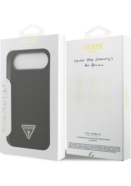 iPhone 17 Air Uyumlu Kılıf Guess Orjinal Lisanslı Taşlı Arka Yüzey Üçgen Logolu Kapak Siyah