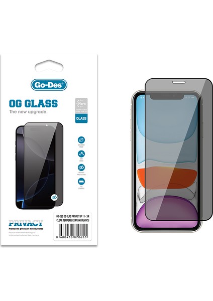 iPhone Xr 6.1 Uyumlu Go Des Og Glass Privacy Antistatik Temperli Cam Ekran Koruyucu Siyah