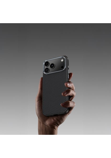 iPhone 17 Air Uyumlu Kılıf Karbon Fiber M-Safe Şarjlı Benks Hybrid Armorpro 600D Kevlar Kapak Siyah modelleri