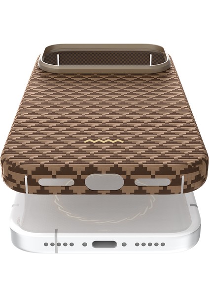 iPhone 17 Pro Max Uyumlu Kılıf M-Safe Şarjlı Raptic Aramid Skin Origin Serisi Kapak Kahverengi