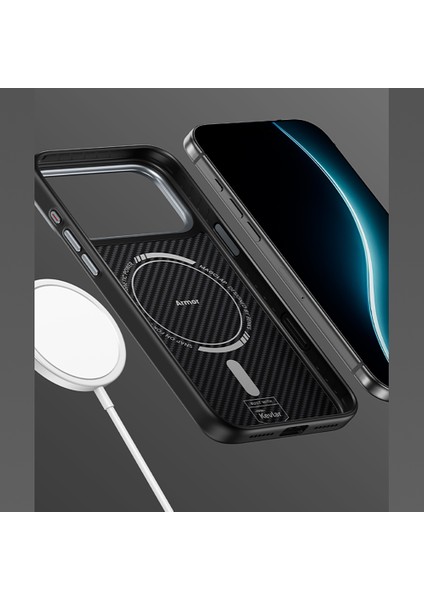 iPhone 17 Uyumlu Kılıf Karbon Fiber M-Safe Özellikli Benks Hybrid Armorpro 600D Kevlar Kapak Siyah indirimleri