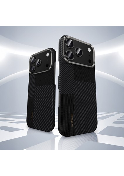 iPhone 17 Pro Uyumlu Kılıf M-Safe Özellikli Karbon Fiber Benks Montage Armorair Kevlar Kapak Siyah