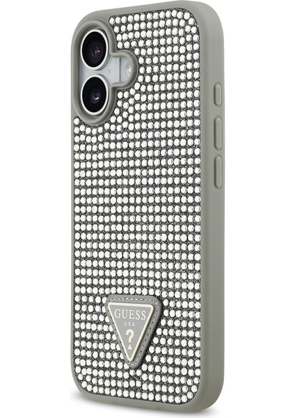 iPhone 17 Uyumlu Kılıf Guess Orjinal Lisanslı Taşlı Arka Yüzey Üçgen Logolu Kapak Gümüş fiyatları
