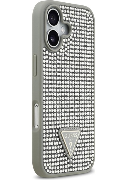 iPhone 17 Uyumlu Kılıf Guess Orjinal Lisanslı Taşlı Arka Yüzey Üçgen Logolu Kapak Gümüş indirimleri