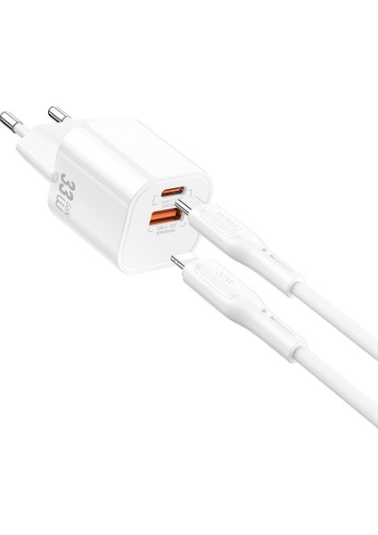 WI-G018 Cube Serisi Type-C To Lightning Gan Tech Pd Hızlı Şarj Kablolu Şarj Seti 33W Beyaz
