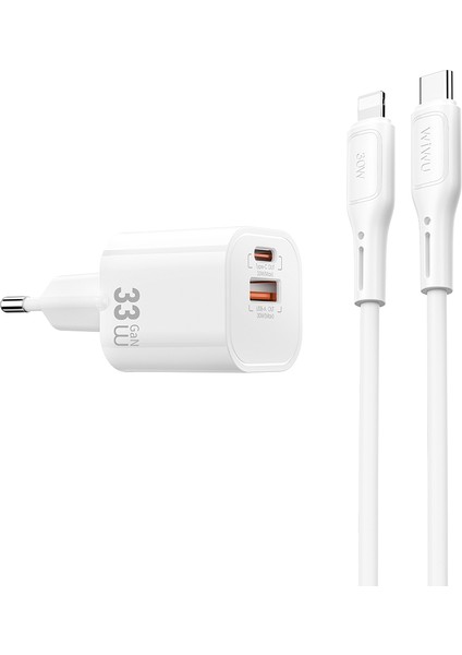 WI-G018 Cube Serisi Type-C To Lightning Gan Tech Pd Hızlı Şarj Kablolu Şarj Seti 33W Beyaz fiyatları
