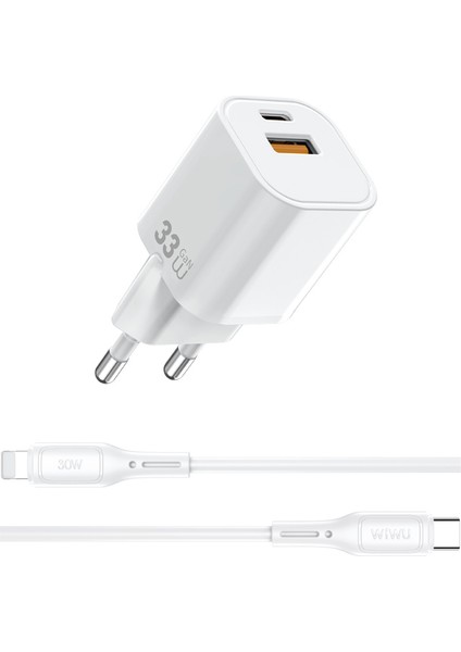WI-G018 Cube Serisi Type-C To Lightning Gan Tech Pd Hızlı Şarj Kablolu Şarj Seti 33W Beyaz modelleri