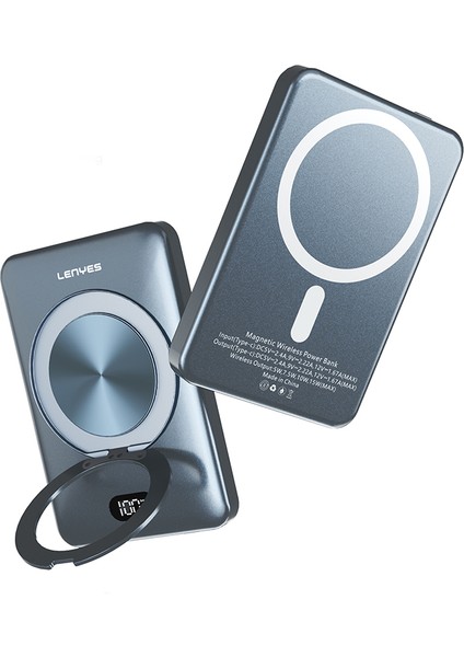 PW0007D 5000MAH 15W Wireless Powerbank Pd 20W Dijital LED Ekranlı Yüzük Standlı Füme