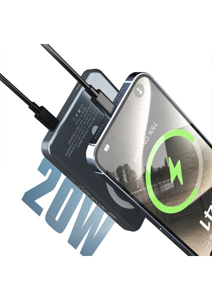 PW0007D 5000MAH 15W Wireless Powerbank Pd 20W Dijital LED Ekranlı Yüzük Standlı Füme fiyatları