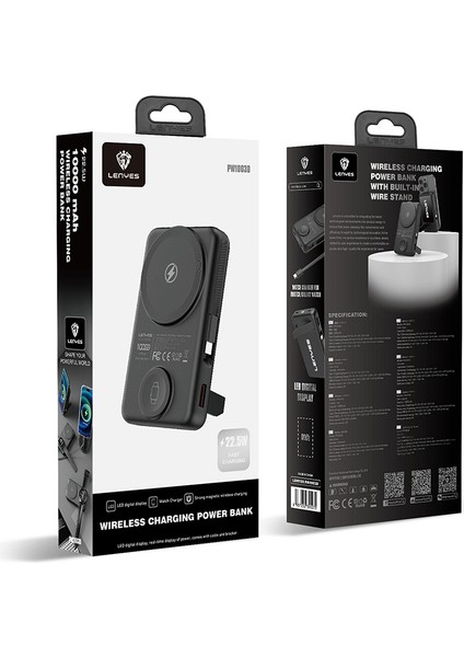 PW1003D Pd 22.5W Akıllı Saat Kablosuz Şarj Özellikli Wireless Powerbank 15W 10000MAH Siyah indirimleri