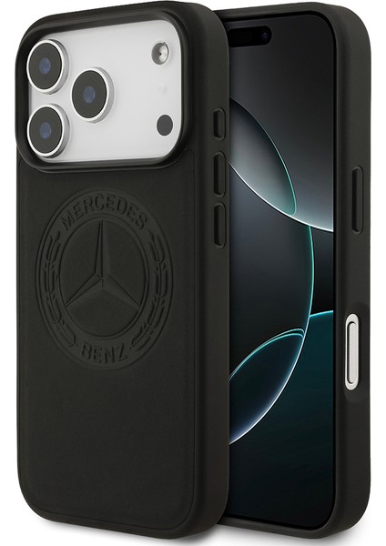iPhone 17 Pro Kılıf Mercedes Benz Lisanslı M-Safe Şarj Hakiki Deri Nostaljik Yıldız Dizayn Siyah