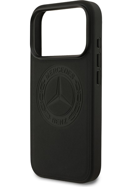 iPhone 17 Pro Kılıf Mercedes Benz Lisanslı M-Safe Şarj Hakiki Deri Nostaljik Yıldız Dizayn Siyah