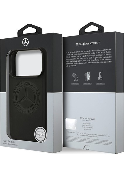 iPhone 17 Pro Kılıf Mercedes Benz Lisanslı M-Safe Şarj Hakiki Deri Nostaljik Yıldız Dizayn Siyah
