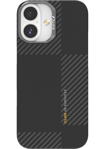 iPhone 17 Kılıf M-Safe Şarjlı 600D Metal Kamera Çerçeveli Raptic Aramid Fiber Geotik Serisi Siyah