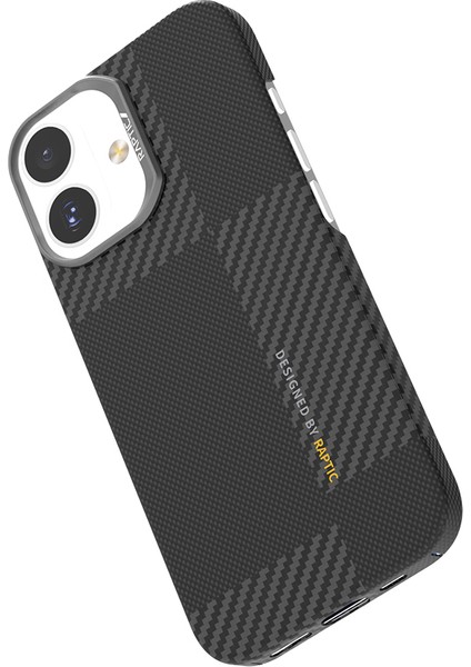iPhone 17 Kılıf M-Safe Şarjlı 600D Metal Kamera Çerçeveli Raptic Aramid Fiber Geotik Serisi Siyah