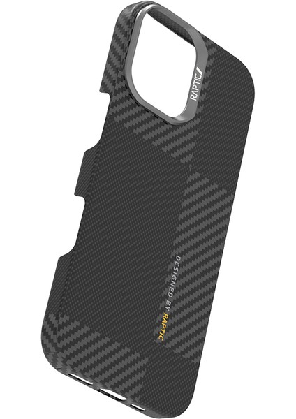 iPhone 17 Kılıf M-Safe Şarjlı 600D Metal Kamera Çerçeveli Raptic Aramid Fiber Geotik Serisi Siyah