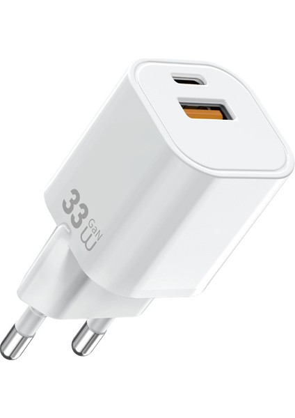 WI-G017 Cube Serisi Type-C Pd & Usb-A Gan Tech Pd Hızlı Şarj Mini Şarj Başlığı 33W Beyaz