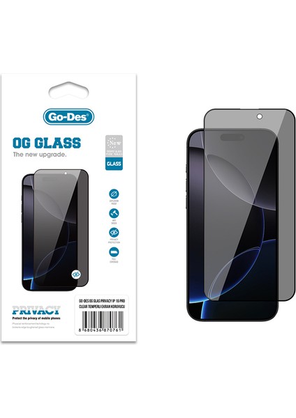 iPhone 16 Pro Uyumlu Go Des Og Glass Privacy Antistatik Temperli Cam Ekran Koruyucu Siyah