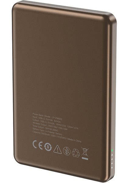 LP-PW003 Ultra Ince Hızlı Şarj Özellikli Wireless Powerbank 5000MAH 15W Gold