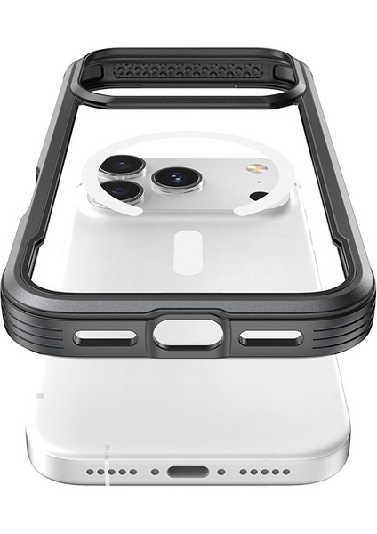 iPhone 17 Pro Uyumlu Kılıf M-Safe Şarjlı Airbagli Raptic Shield Serisi Şeffaf Arka Yüzey Kapak Siyah