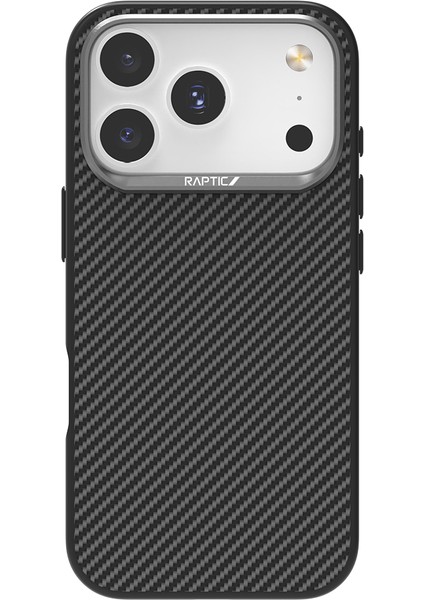 iPhone 17 Pro Max Kılıf M-Safe Şarjlı 600D Metal Kamera Çerçeveli Raptic Aramid Fiber Serisi Siyah