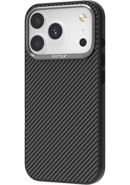 iPhone 17 Pro Max Kılıf M-Safe Şarjlı 600D Metal Kamera Çerçeveli Raptic Aramid Fiber Serisi Siyah