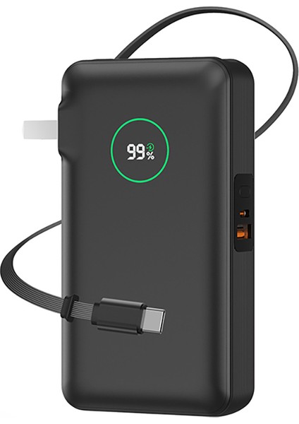 WI-P049 Noble Serisi Type-C Kablolu Dijital LED Göstergeli Powerbank Pd 35W 10000MAH Siyah