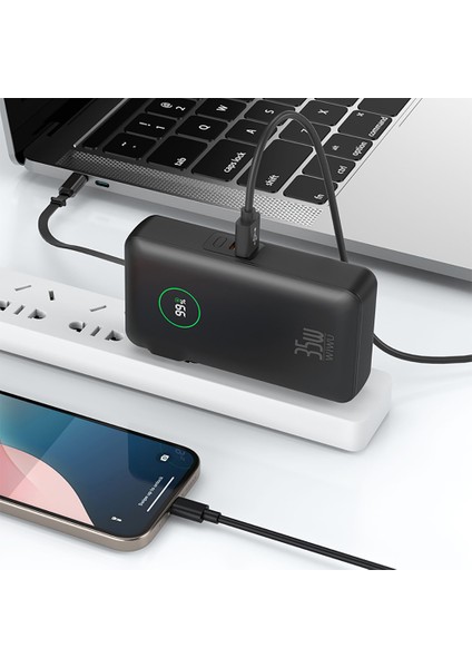 WI-P049 Noble Serisi Type-C Kablolu Dijital LED Göstergeli Powerbank Pd 35W 10000MAH Siyah fiyatları