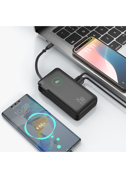 WI-P049 Noble Serisi Type-C Kablolu Dijital LED Göstergeli Powerbank Pd 35W 10000MAH Siyah modelleri