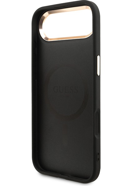 iPhone 17 Air Kılıf Guess Lisanslı M-Safe Şarjlı Gold Metal Kamera Çerçeveli Taşlı Üçgen Logo Siyah fırsatları
