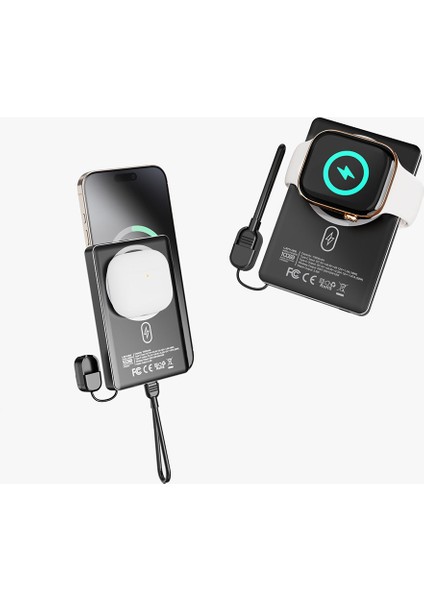 PW1005D Standlı Akıllı Saat Kablosuz Şarj Özellikli Wireless Powerbank 20W 10000MAH Siyah modelleri