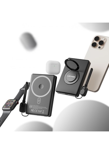 PW1005D Standlı Akıllı Saat Kablosuz Şarj Özellikli Wireless Powerbank 20W 10000MAH Siyah indirimleri