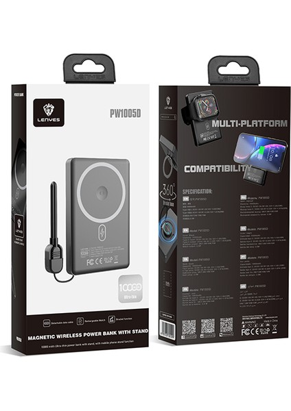 PW1005D Standlı Akıllı Saat Kablosuz Şarj Özellikli Wireless Powerbank 20W 10000MAH Siyah