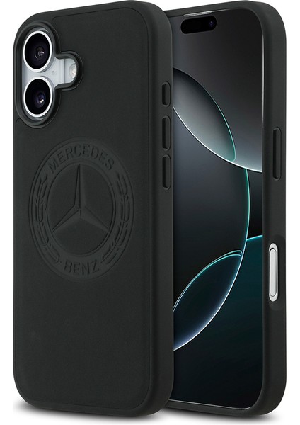 iPhone 17 Kılıf Mercedes Benz Lisanslı M-Safe Şarj Hakiki Deri Nostaljik Yıldız Dizayn Siyah