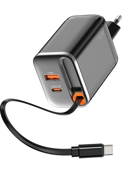 WI-G021 Helix Serisi Gan Teknolojili Usb-A To Type-C Pd 45W Type-C Kablolu Şarj Seti Siyah