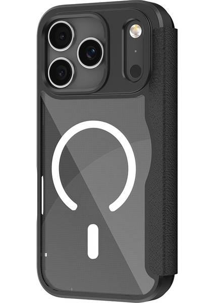 iPhone 17 Pro Max Uyumlu Kılıf M-Safe Şarjlı Raptic Air Folio Şeffaf Kartlıklı Kapaklı Kılıf Siyah
