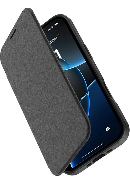 iPhone 17 Air Uyumlu Kılıf M-Safe Şarjlı Raptic Air Folio Şeffaf Kartlıklı Kapaklı Kılıf Siyah indirimleri