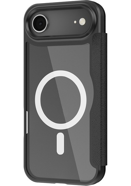 iPhone 17 Air Uyumlu Kılıf M-Safe Şarjlı Raptic Air Folio Şeffaf Kartlıklı Kapaklı Kılıf Siyah