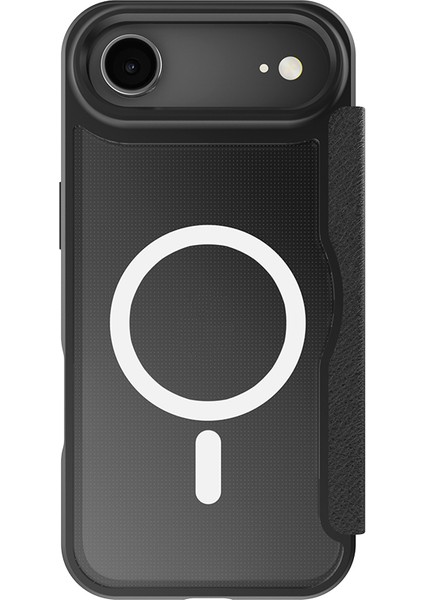 iPhone 17 Air Uyumlu Kılıf M-Safe Şarjlı Raptic Air Folio Şeffaf Kartlıklı Kapaklı Kılıf Siyah